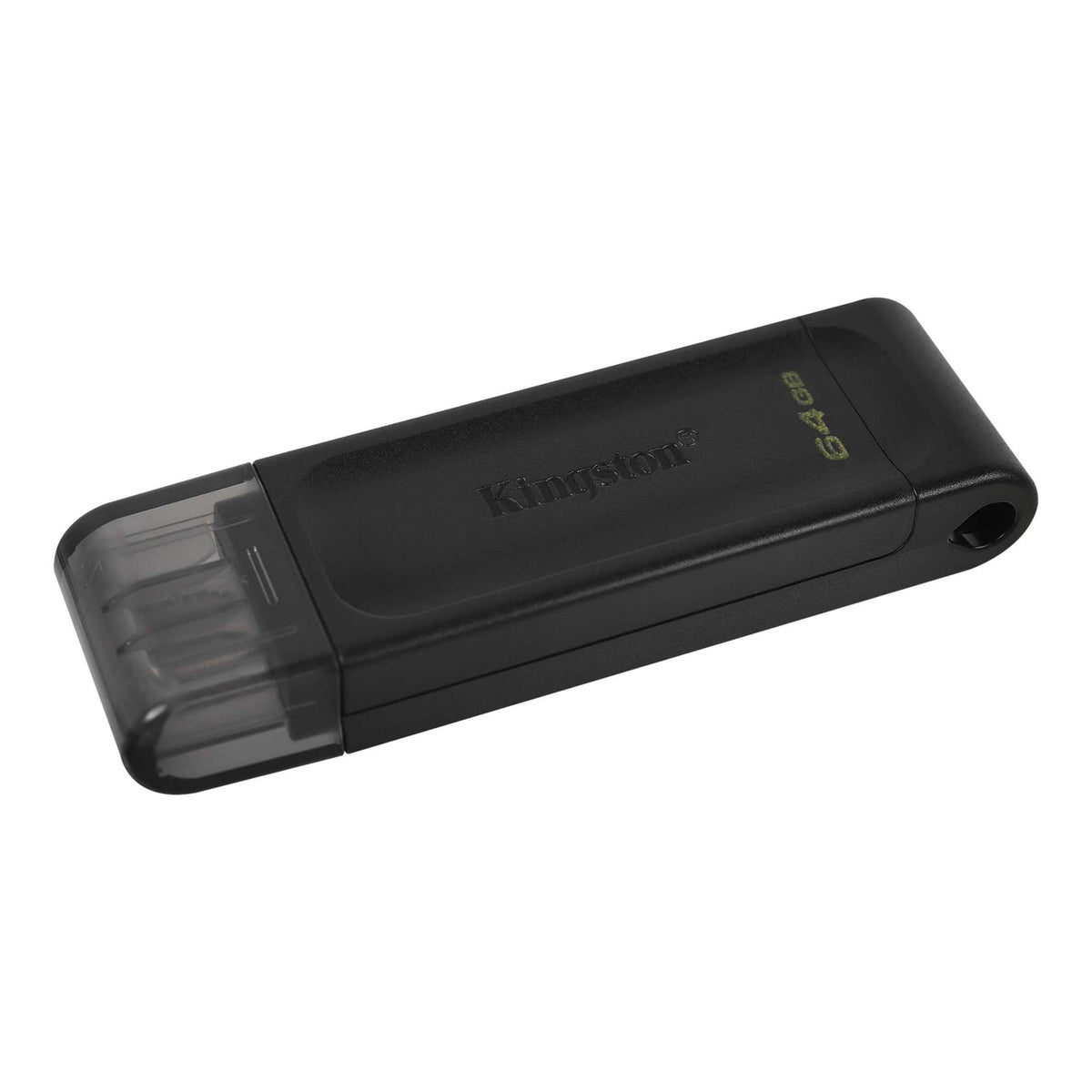Kingston DT70/64GB DataTraveler 64GB USB Flash Drive, USB 3.2, USB-C, Gen1, 80MB/s, Clear Cap, Black, Retail.