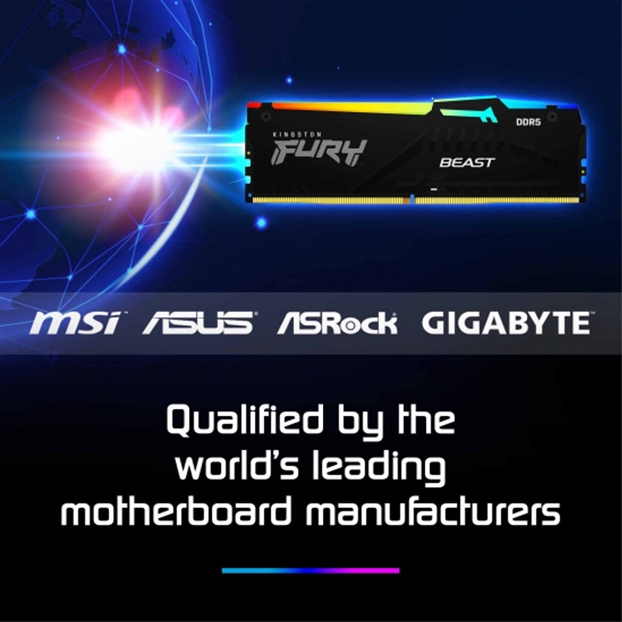 Kingston FURY Beast KF552C40BB2A-32 32GB (1x 32GB) DIMM System Memory, 5200MHz, DDR5, CL40, Black, RGB, Intel XMP